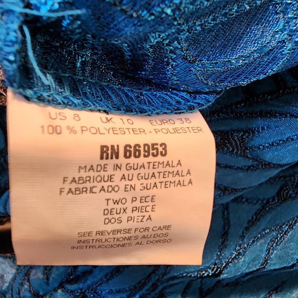 New w/tag LESLIE FAY Size 8P Shimmering Turquoise Jacquard Scalloped Hem Blazer - Picture 12 of 13